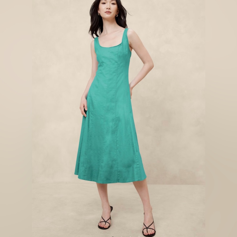 NWT BANANA REPUBIC Elegant Linen Blend Sleeveless Midi Dress Teal/Aquamarine Sz6